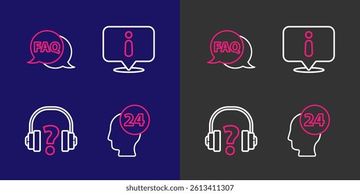 Set line Support operator in touch, Headphones, Information and Speech bubble with FAQ icon. Vector
