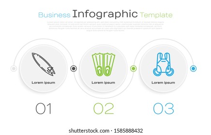 Set line Surfboard, Rubber flippers for swimming and Parachute. Business infographic template. Vector