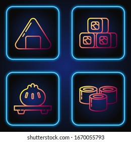 Set line Sushi, Dumpling on cutting board, Sushi and Sushi. Gradient color icons. Vector