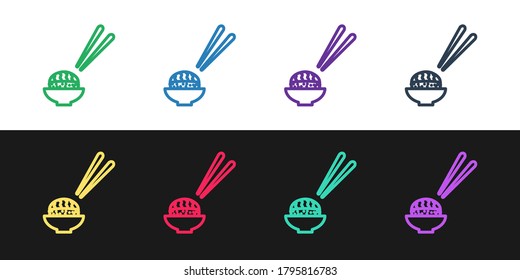Set line Sushi icon isolated on black and white background. Traditional Japanese food. Vector.