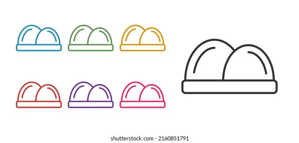 Setzt die Linie Sushi Symbol einzeln auf weißem Hintergrund. Traditionelle japanische Küche. Stellen Sie die Symbole bunt ein. Vektorgrafik
