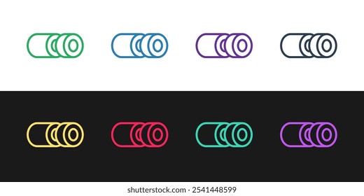 Establecer línea icono de sushi aislado en fondo blanco y negro. Comida tradicional japonesa.  Vector