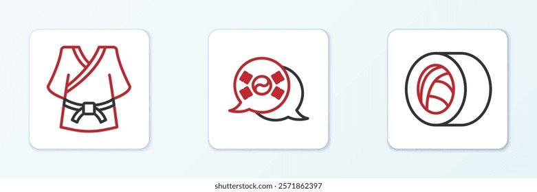 Set line Sushi, Kimono and South Korea flag icon. Vector