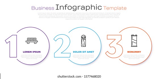 Set line Sushi on cutting board, Doner kebab and Soda can. Business infographic template. Vector