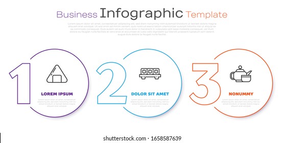 Set line Sushi, Sushi on cutting board and Japanese tea ceremony. Business infographic template. Vector