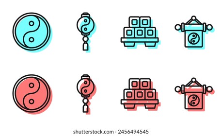 Set line Sushi on cutting board, Yin Yang, Yin Yang and Yin Yang icon. Vector