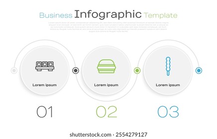 Set line Sushi on cutting board, Burger and Lollipop. Business infographic template. Vector