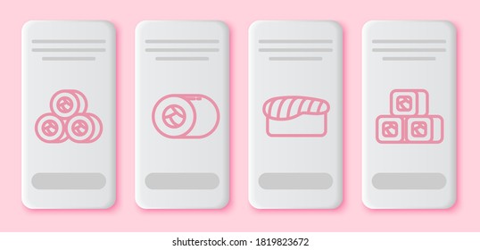 Set line Sushi, Sushi, Sushi and Sushi. White rectangle button. Vector