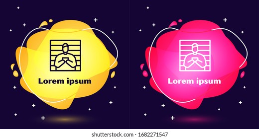 Set line Suspect criminal icon isolated on blue background. The criminal in prison, suspected near the board. Abstract banner with liquid shapes. Vector Illustration