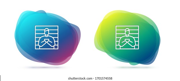 Set line Suspect criminal icon isolated on white background. The criminal in prison, suspected near the board. Abstract banner with liquid shapes. Vector Illustration