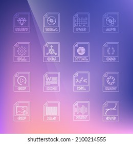 Set line SVG file document, RAW, CSS, PNG, OBJ, DLL, RUBY and HTML icon. Vector
