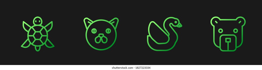 Set line Swan bird, Turtle, Cat and Bear head. Gradient color icons. Vector