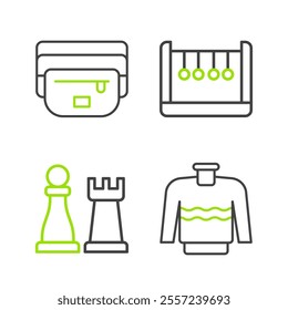 Set line Sweater, Chess, Pendulum and Waist bag of banana icon. Vector