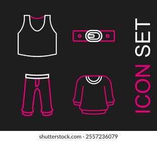 Set line Sweater, Pants, Belt and Undershirt icon. Vector