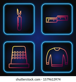 Set line Sweater, Thimble for sewing, Cutter tool and Tape measure. Gradient color icons. Vector