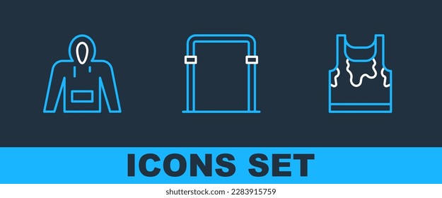 Set line Sweaty sleeveless t-shirt, Hoodie and Sport horizontal bar icon. Vector