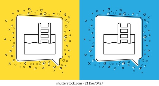 Set line Swimming pool with ladder icon isolated on yellow and blue background.  Vector
