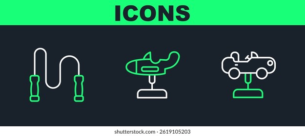 Set line Swing car, Jump rope and plane icon. Vector