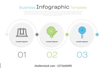 Set line Swing, Classic dart board and arrow and Lollipop. Business infographic template. Vector