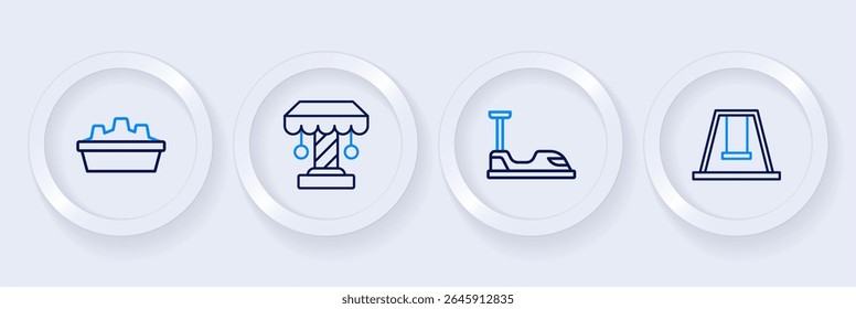 Set line Swing for kids, Bumper car, Attraction carousel and Sandbox with sand icon. Vector