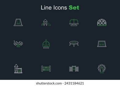 Set line Swing for kids, Swedish wall, Education logic game, Swings, Jumping trampoline, Attraction carousel and  icon. Vector