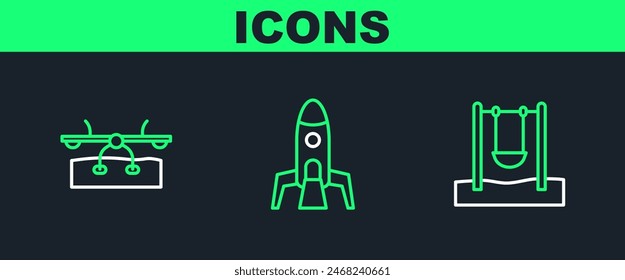 Fije la línea Swing, Seesaw y Rocket ship icono. Vector