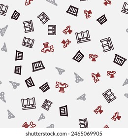 Set line Swings for kids, Kid playground slide pipe, Slide and plane on seamless pattern. Vector