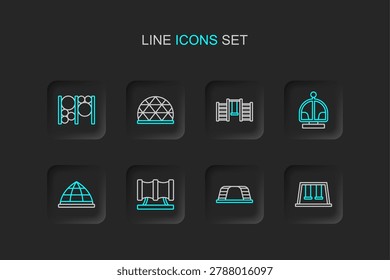 Set line Swings for kids, Monkey bar, Kid playground slide pipe, Playground climbing equipment, Attraction carousel, Swedish wall,  and  icon. Vector