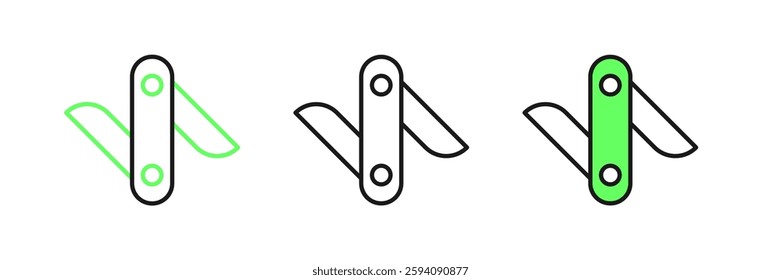 Set line Swiss army knife icon isolated on white background. Multi-tool, multipurpose penknife. Multifunctional tool.  Vector