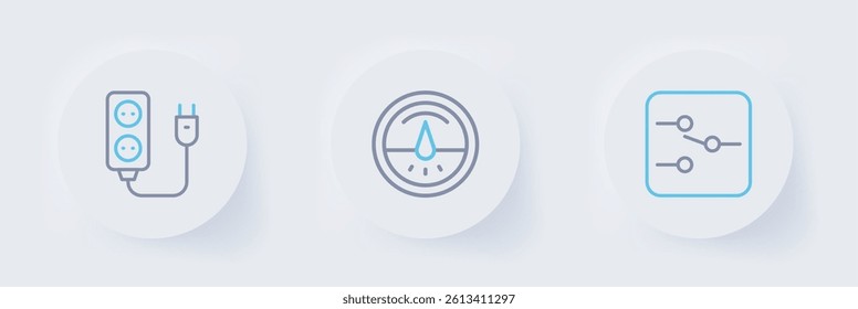 Set line Switch in electronic circuit, Electric meter and extension icon. Vector
