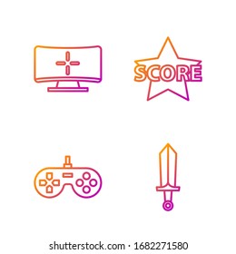 Sword für Spiel, Gamepad, Computer Monitor und Star. Farbsymbole. Vektorillustration