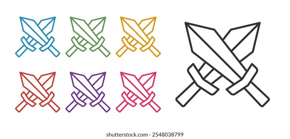 Definir linha Espada para ícone de jogo isolado em fundo branco. Defina os ícones com cores. Vetor