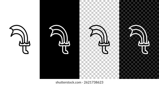Set line Sword for game icon isolated on black and white, transparent background. Vector