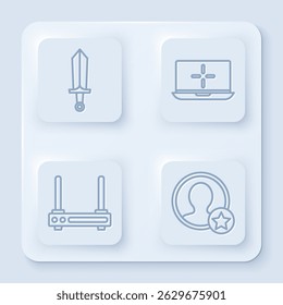 Establecer la línea de espada para el juego, el ordenador portátil, el router y la señal wi-fi y Premium crear la pantalla de Cuenta. Botón cuadrado blanco. Vector