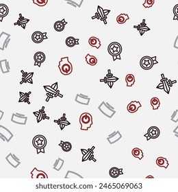 Set line Sword for game, Game rating with medal, Computer monitor and Power button on seamless pattern. Vector