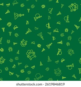 Set line Sword in the stone, Medieval throne and Trumpet with flag on seamless pattern. Vector