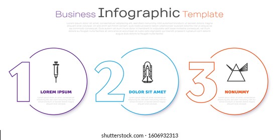 Set line Syringe, Space shuttle and rockets and Light rays in prism. Business infographic template. Vector