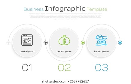 Set line System bug, Money bag and Car theft. Business infographic template. Vector