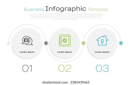 Set line System bug, Safe and House under protection. Business infographic template. Vector