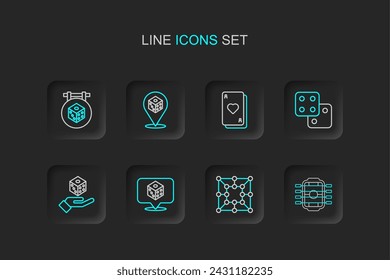 Set line Table football, Board game, Game dice, Playing cards,  and  icon. Vector