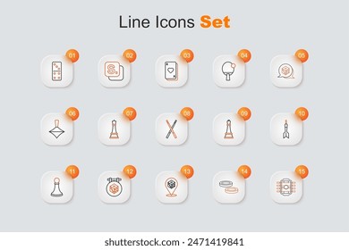 Set line Table football, Checker game chips, Game dice, Chess pawn, Dart arrow,  and Crossed billiard cues icon. Vector