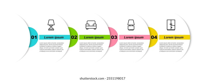 Tischleuchte, Sessel und Kleiderschrank. Vorlage für Geschäftsinformationen. Vektorgrafik