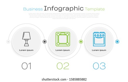 Set line Table lamp , Bathroom scales  and Oven . Business infographic template. Vector