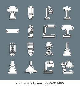 Set line Table lamp, Chandelier, Floor, Fluorescent,  and  icon. Vector