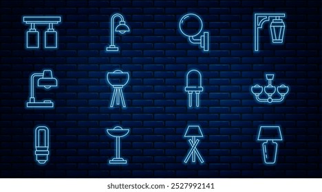 Set line Tischleuchte, Kronleuchter, Wand oder Sconce, Boden, LED-Track-Leuchten, Leuchtdiode und Symbol. Vektorgrafik