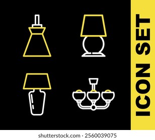 Set line Table lamp, Chandelier,  and Lamp hanging icon. Vector