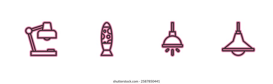 Set line Table lamp, Chandelier, Floor and  icon. Vector