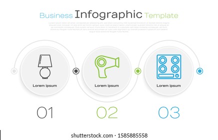 Set line Table lamp , Hair dryer  and Gas stove . Business infographic template. Vector