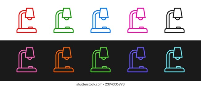 Stell die Linie Tischlampe Symbol einzeln auf schwarz-weißem Hintergrund.  Vektorgrafik