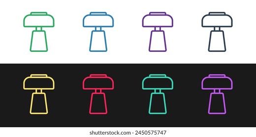 Set line Table lamp icon isolated on black and white background. Desk lamp.  Vector